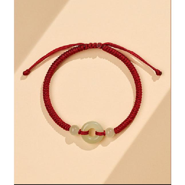 Hetian Jade Peace Buckle Red Rope Bracelet for Men and Women, Couple's Bracelet, Red Rope for the Year of the Horse, Gift for Girlfriend