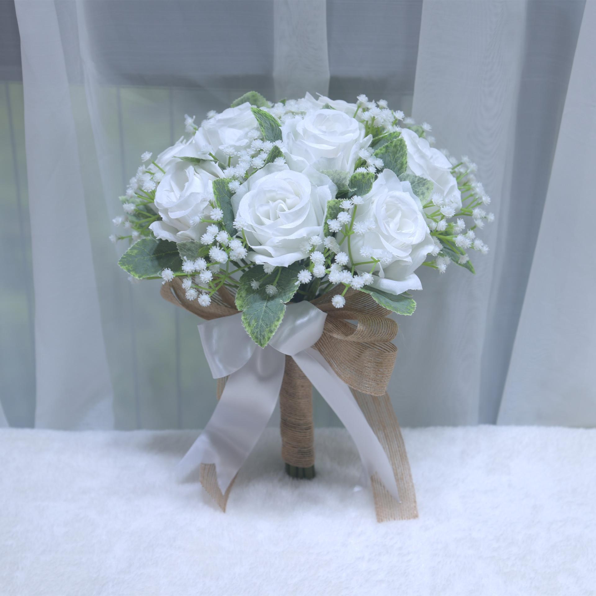 Rose Bridal Bouquet Artificial Silk Flower Eco-Friendly Ball Shape Wedding Graduation Decoration Handheld Romantic Bouquet (White,23*23cm) белый