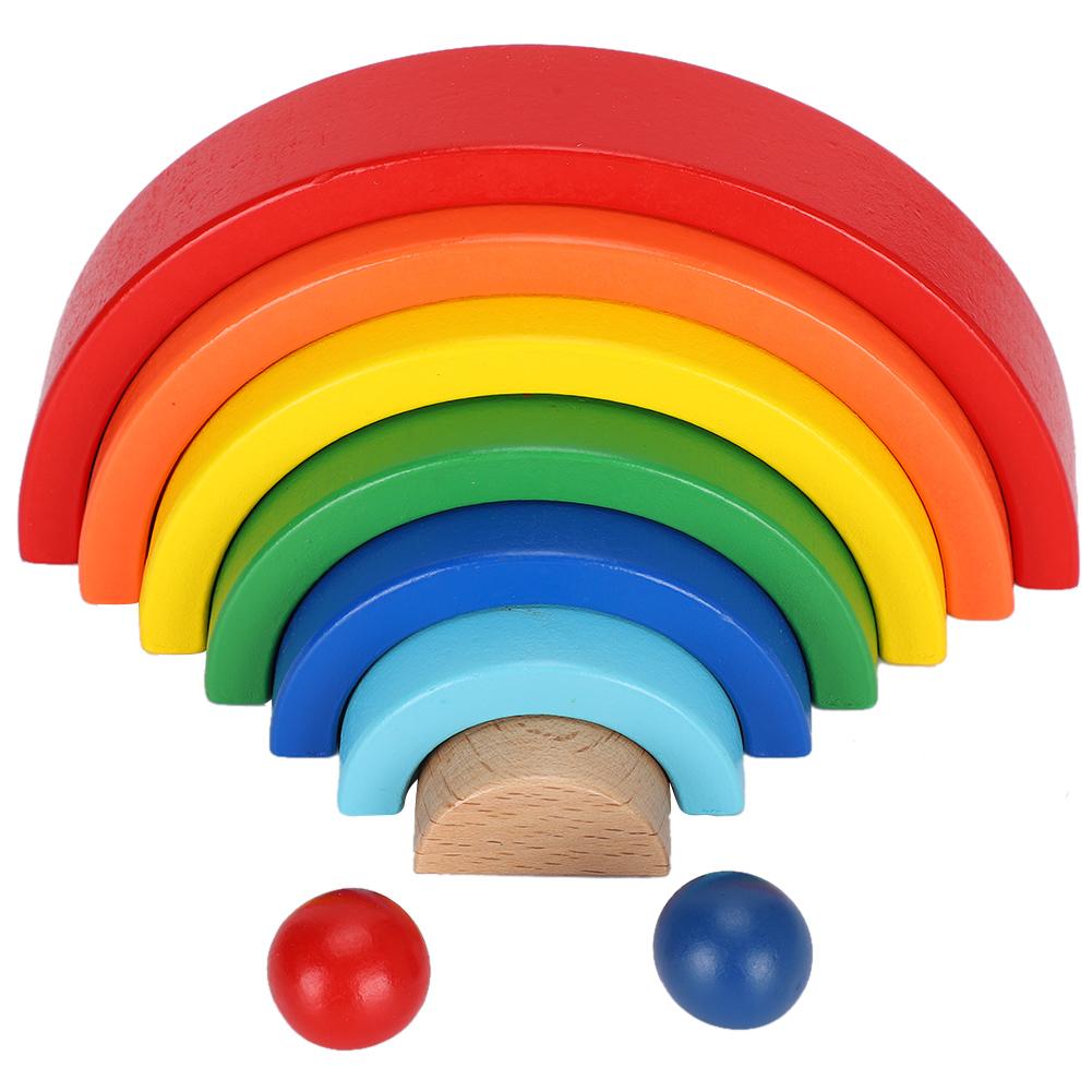 

Rainbow Stacker Wooden Building Blocks Kid Puzzle Color Semicircular Assemble Toys