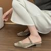 Sheepskin~ Version of the New Summer Heelless Square Head Shoes Bag Head Cool Slippers Women's Summer Wear Thick Heel Half Slippers