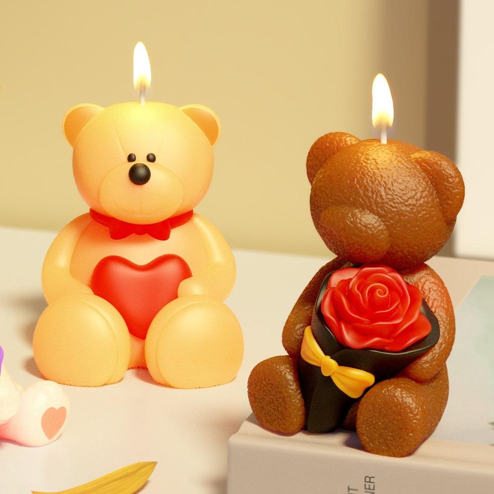 Handmade Rose Love Bear Molds Cute Drop Glue Plaster Mold Animal Cake Mold  Party Favors