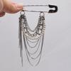 Imitation Pearl Accents Safety Pin Chain Brooch Punk Style Suit Accessory  Fashion Runway Styling