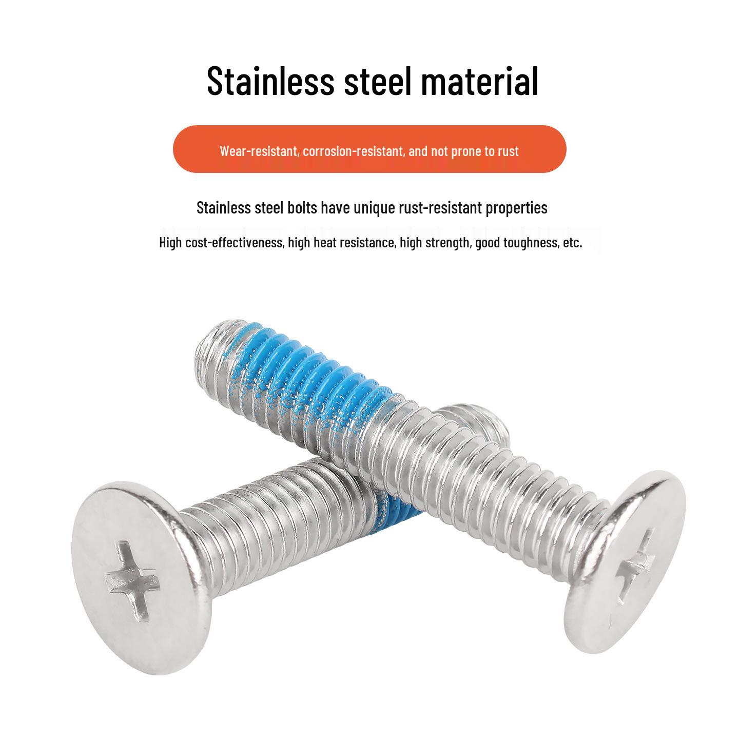 304 Stainless Steel Flat Head Phillips Bolt with Blue Threadlocker M2-M8 M2x4x5 (1 piece)