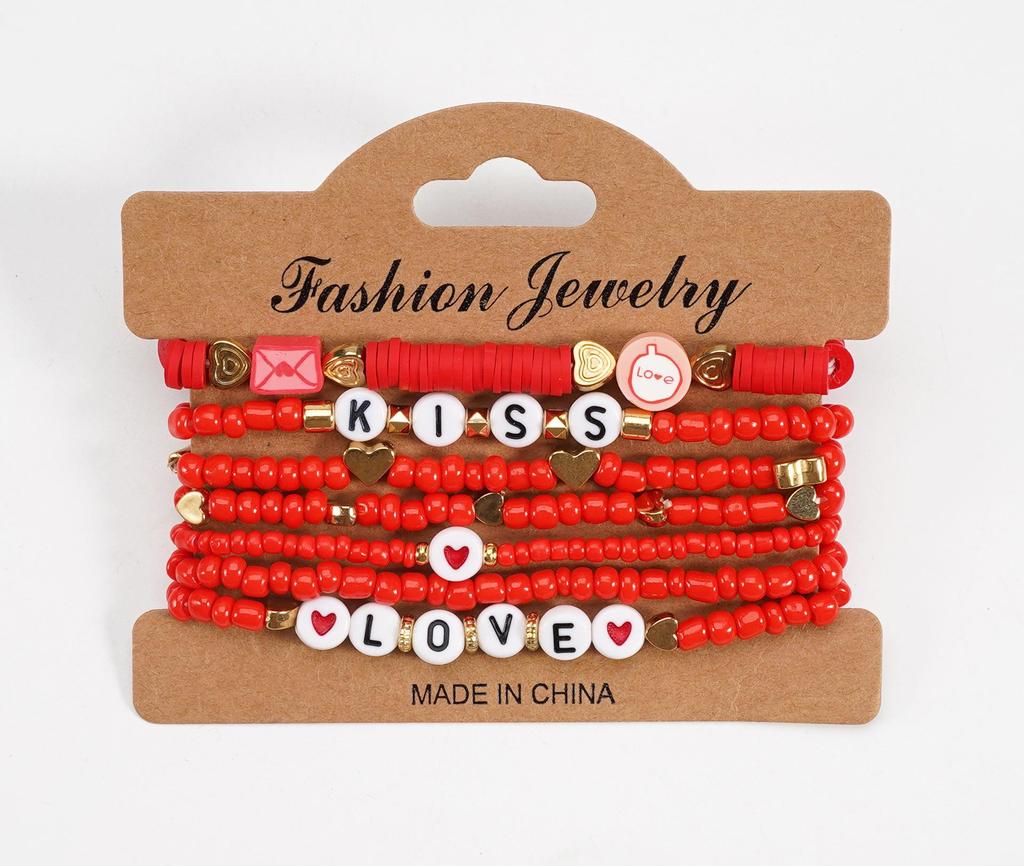 Valentine's Day Multi-layer Love Heart Bracelet - Elastic Polymer Clay Beaded Design for Qixi Festival