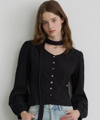 TMAKER Pearl Scarf Blouse Bk