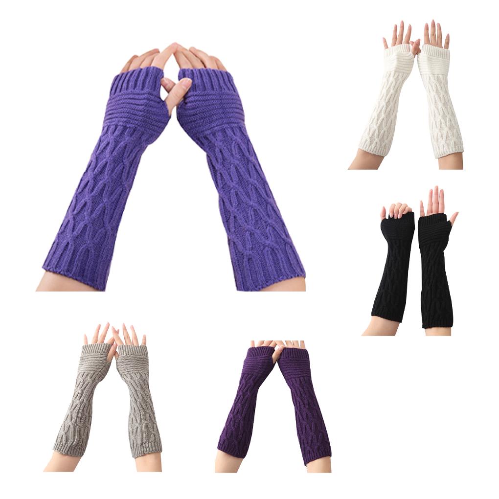 1 Pair Winter Autumn Gloves Knit Arm Warmer for Women Girls Fold Pattern Stripe Arm Wrist Sleeve Mittens