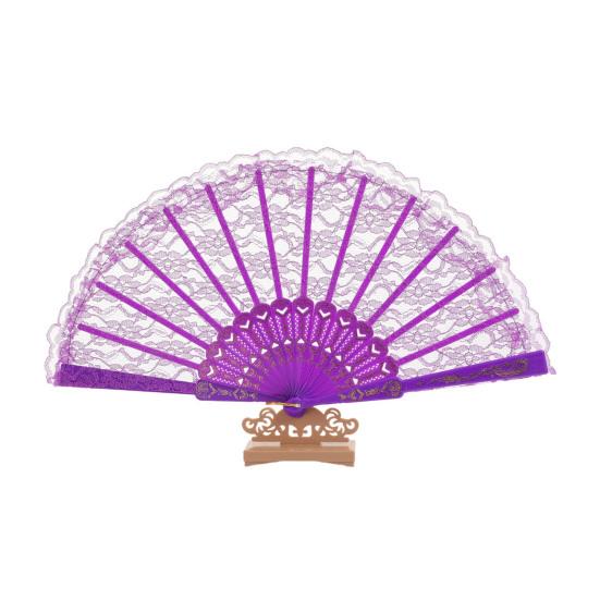 

Vintage Lace Folding Fan Plastic Ribs Hand Held Fan Portable Summer Cooling Fan Wedding Dance Party Performance Props фіолетовий