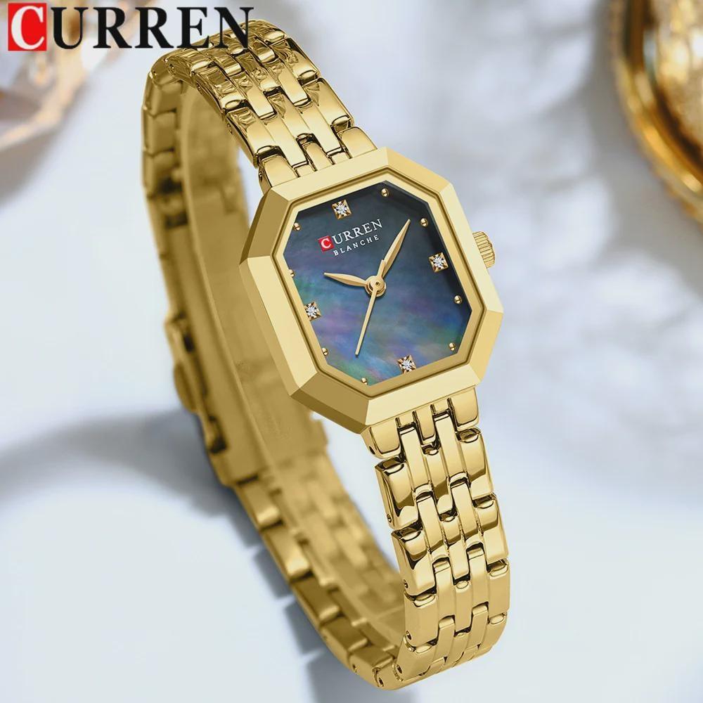 CURREN Luxurious Elegant Women's Watches Classic Rectangular Dial with Rhinestones Stainless Steel Waterproof