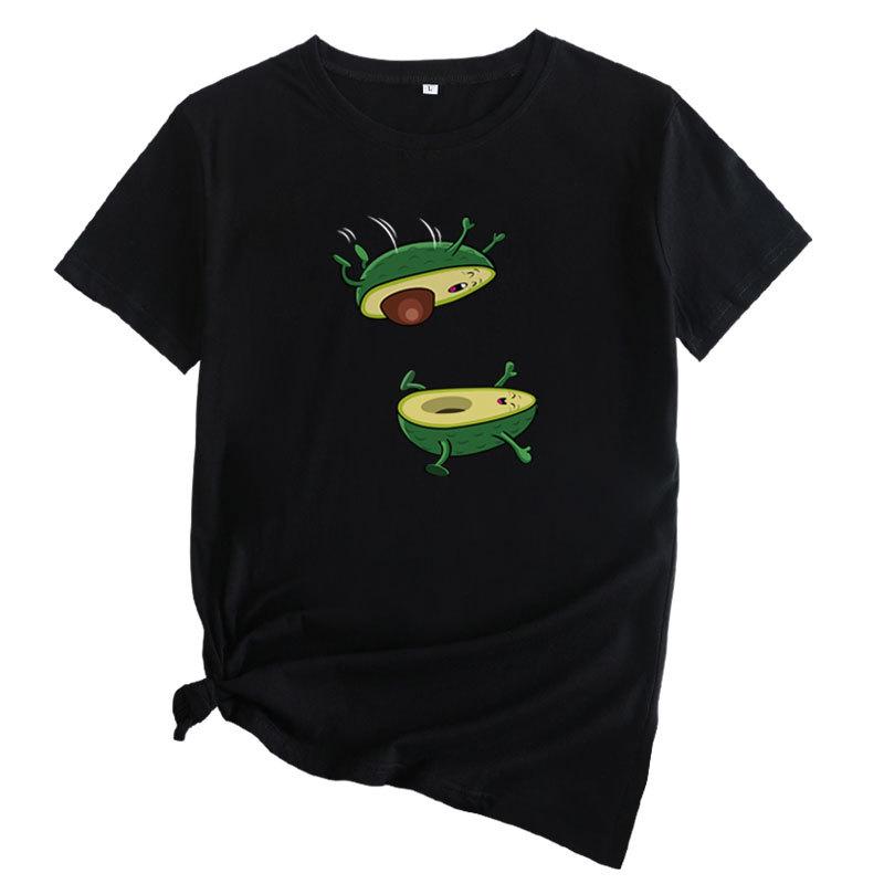 Seasonal Round Neck Avocado Pattern Printed Top Fashionable Casual Short Sleeved Women's Pure Cotton T-shirts