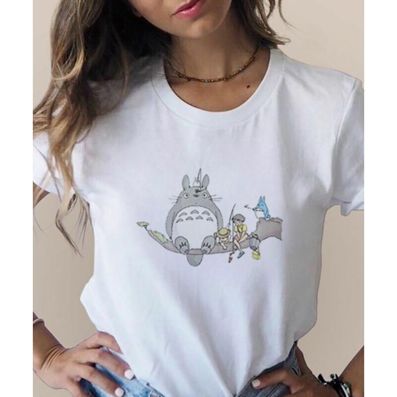 Totoro Studio Ghibli Harajuku 90er Jahre T-Shirt Damen Rundhals T-Shirt Kawaii Lustiges Cartoon T-Shirt