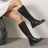 Women'S Boots Round Head Big Tube Circumference Straight Tube Metal Buckle Long Tube Boots Large Size Thick Heel Trouser Tube Boots Women'S Boots