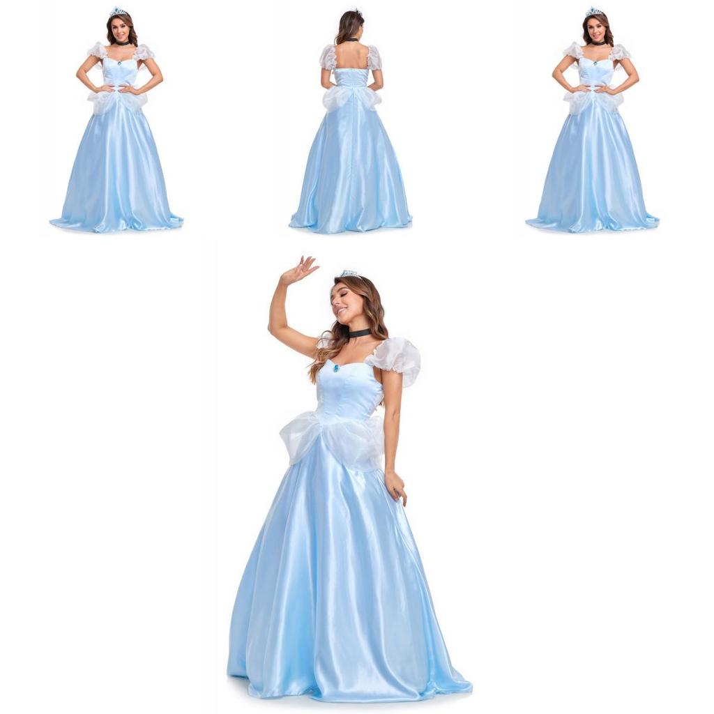 Stunning Adult Princess Dress In Elegant Blue Polyester For Halloween Parties
