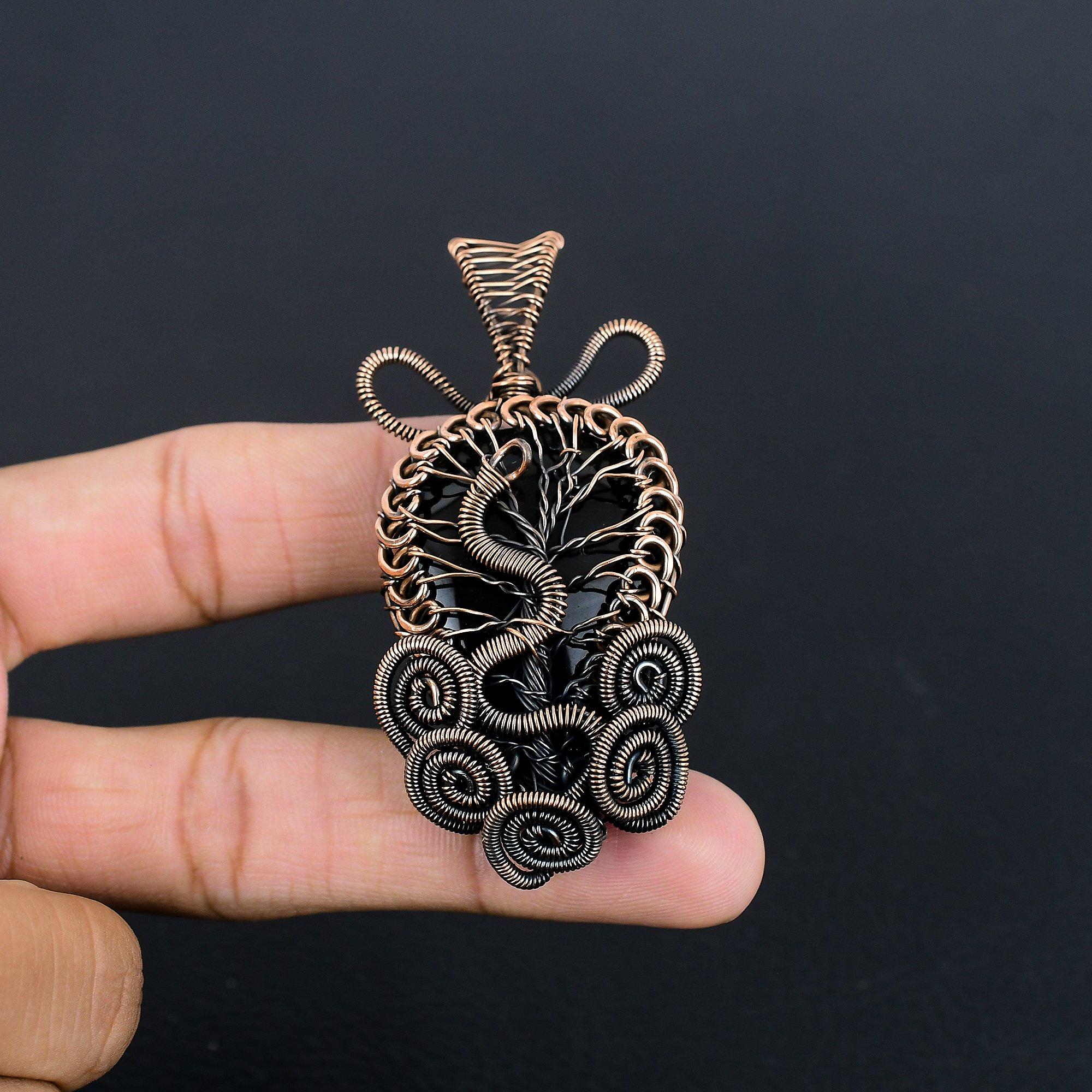 

Украшения из черного оникса, Подвеска, обернутая медной проволокой 999 пробы, Ювелирные изделия из драгоценных камней ручной работы, Подарки для жены, Совершенно новая подвеска 2.55 Inches