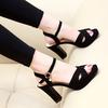 Fashion 2025 Gladiator Sandals Fashion Women Sandals High Heels Open Toe Ankle Strap Faux Suede Shoes Size 34-40 Pumps Black