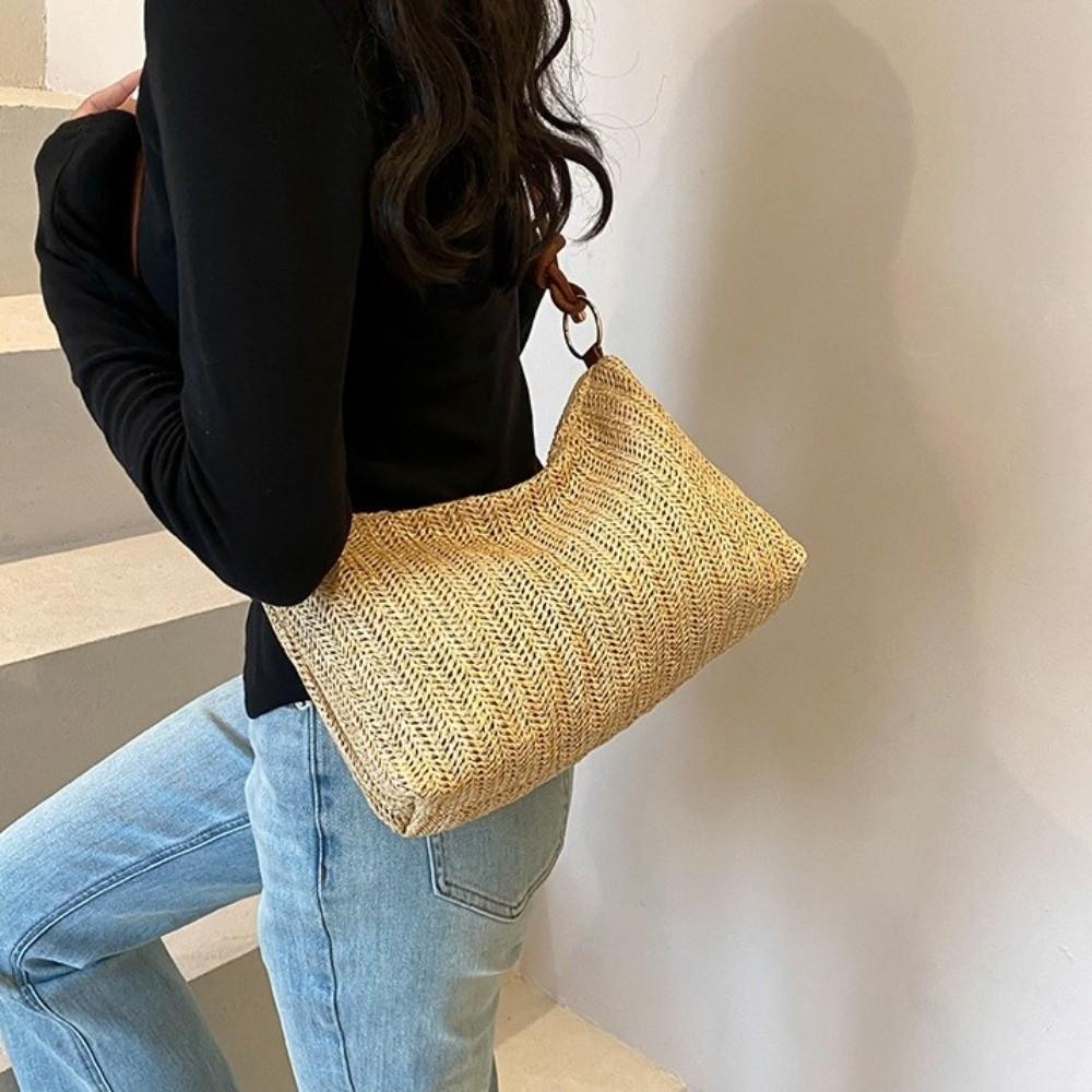 Beach Handbag Weave Straw Bag Multicolor Raffia Shoulder Bag Fashion Beach Crossbody Bag Holiday