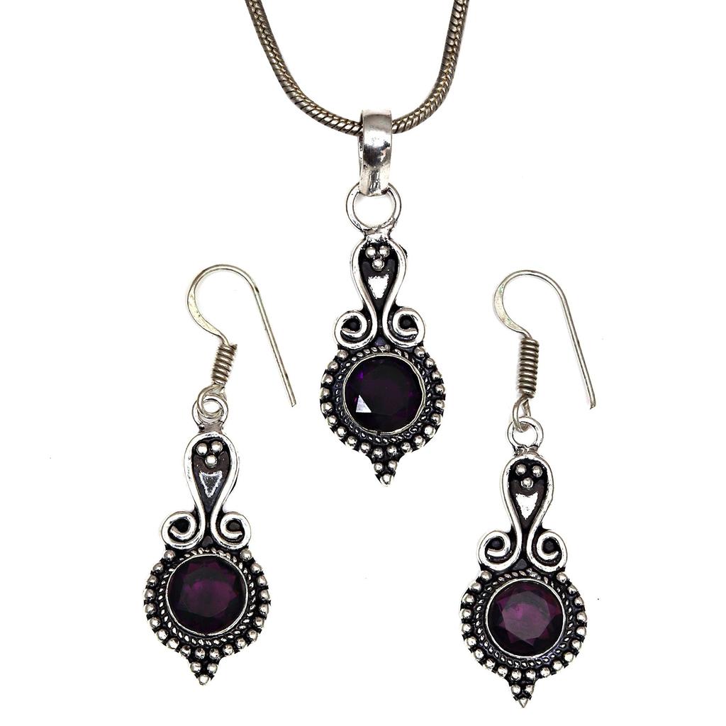Set Amethyst Pendant Earrings Girls Earring Necklace Sterling
