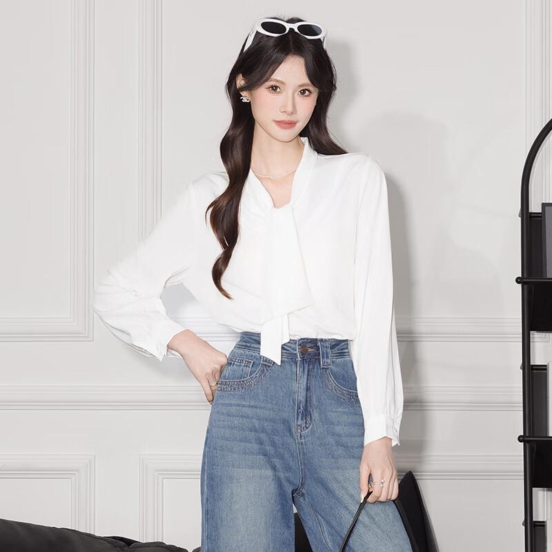 Women s Elegant V-Neck Long Sleeve Blouse with Tie-Front 2XL