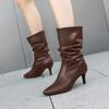 Chic Boots 2026 Womens Slouchy Mid Calf Boots Stiletto High Heel Leather Booties Pointed Toe Pull On Fall Winter Shoes For Women
