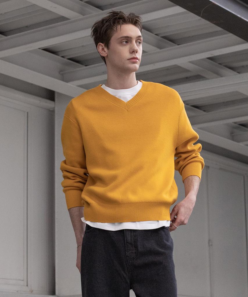 Dekkoloso Soft Cotton V-Neck Knit [Deep Yellow]