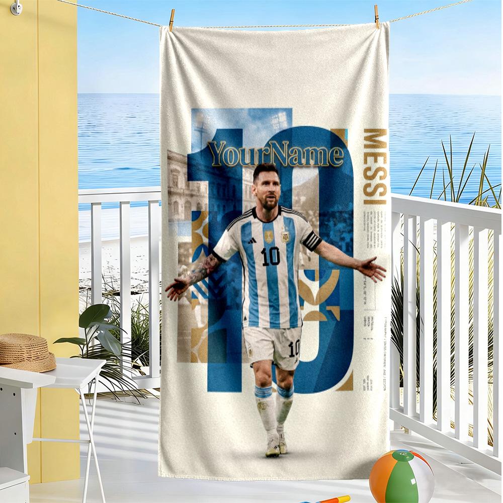 Messi Personalized Name Beach Towel Quick-Dry Soft Microfiber For Beach Bathroom Outdoor Swimming Pool Camping Picnic Yoga Diving Vacation Accessories