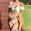 Women's Solid Color Off-Shoulder Ruffle Bikini - Sexy Korean Style for Vacations