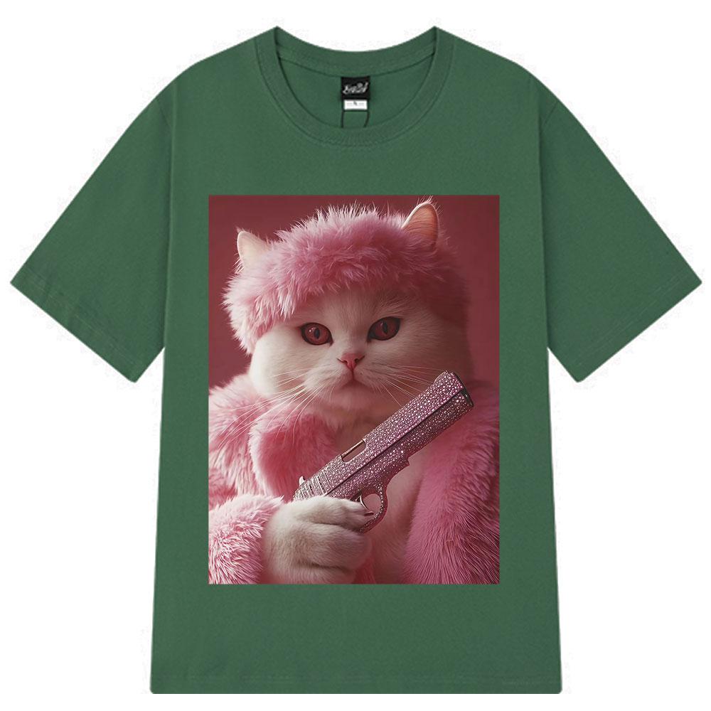 Funny Cat Gang Meme Vintage T-shirt Men's Women Harajuk Y2k Clothes Tshirt Short-sleeved 100% Cotton Hip-hop Fashion T-shirts
