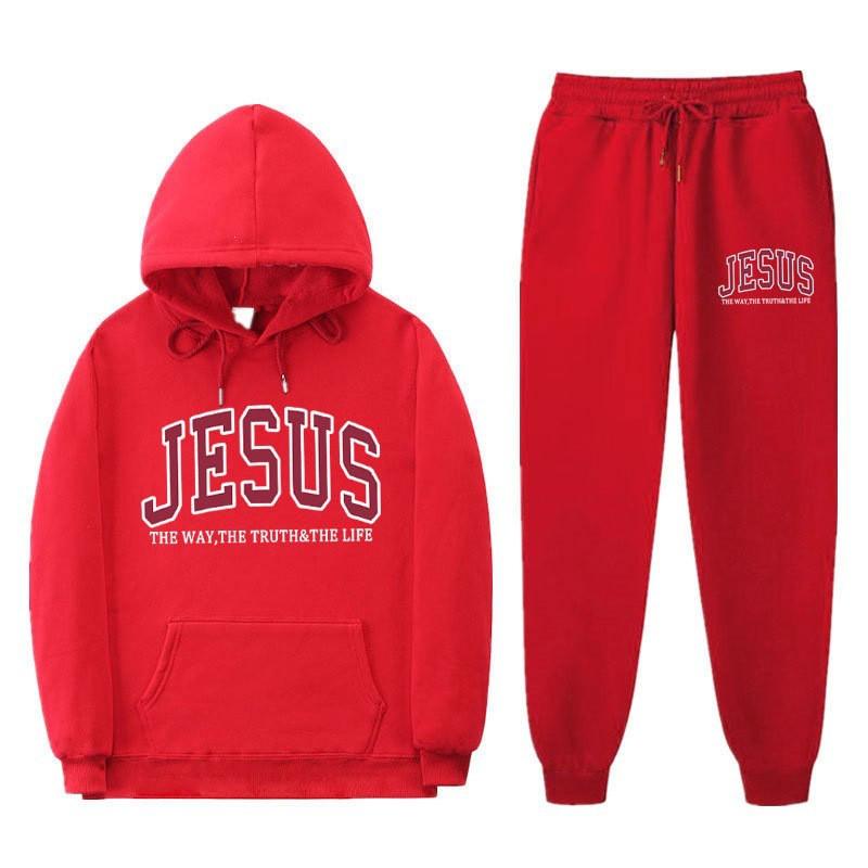 Letter Print Hoodie Sweatpants Set Men Women Casual Tracksuit Long Sleeve Sportswear