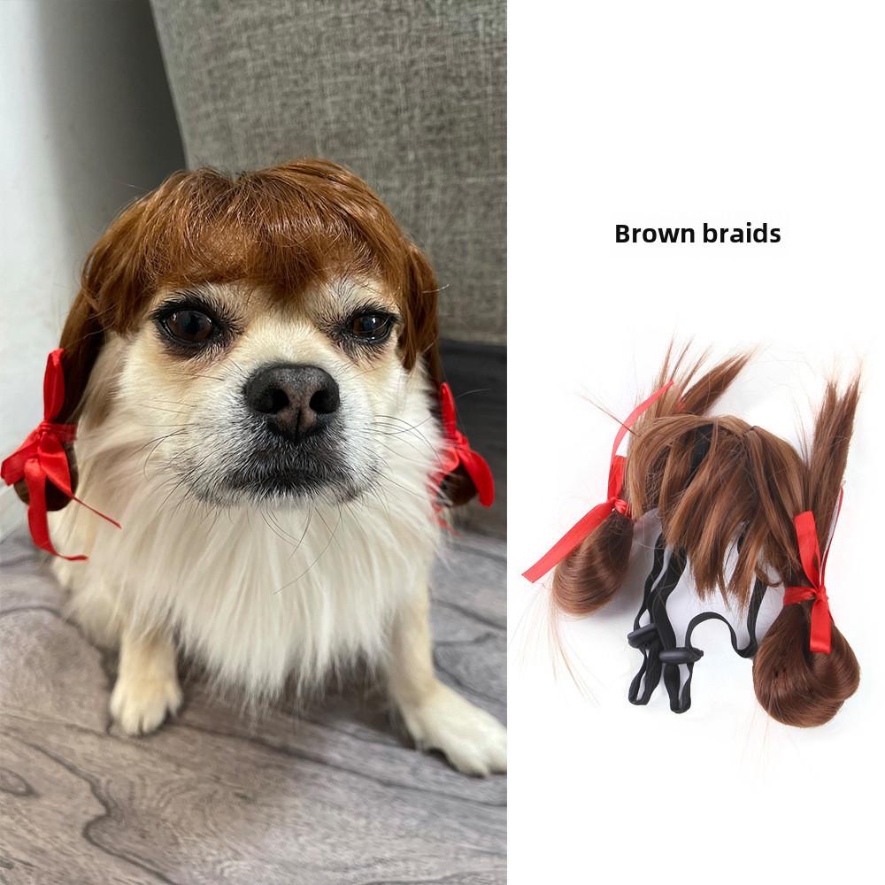 Peruca Vermelha Vibrante Explosiva com Franja Para Animais de Estimação Ideal Para Celebrações de Halloween