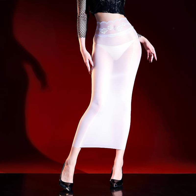 Women's High Lace Waist Wrap Hip Pencil Skirt 5D Ultra Thin Sheer Slim Skirt for Office Commute
