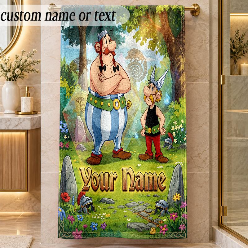 Beach TowelAsterix & Obelix Custom Name Text Personalized Soft Towel for Beach Pool Indoor Home Decor Gift