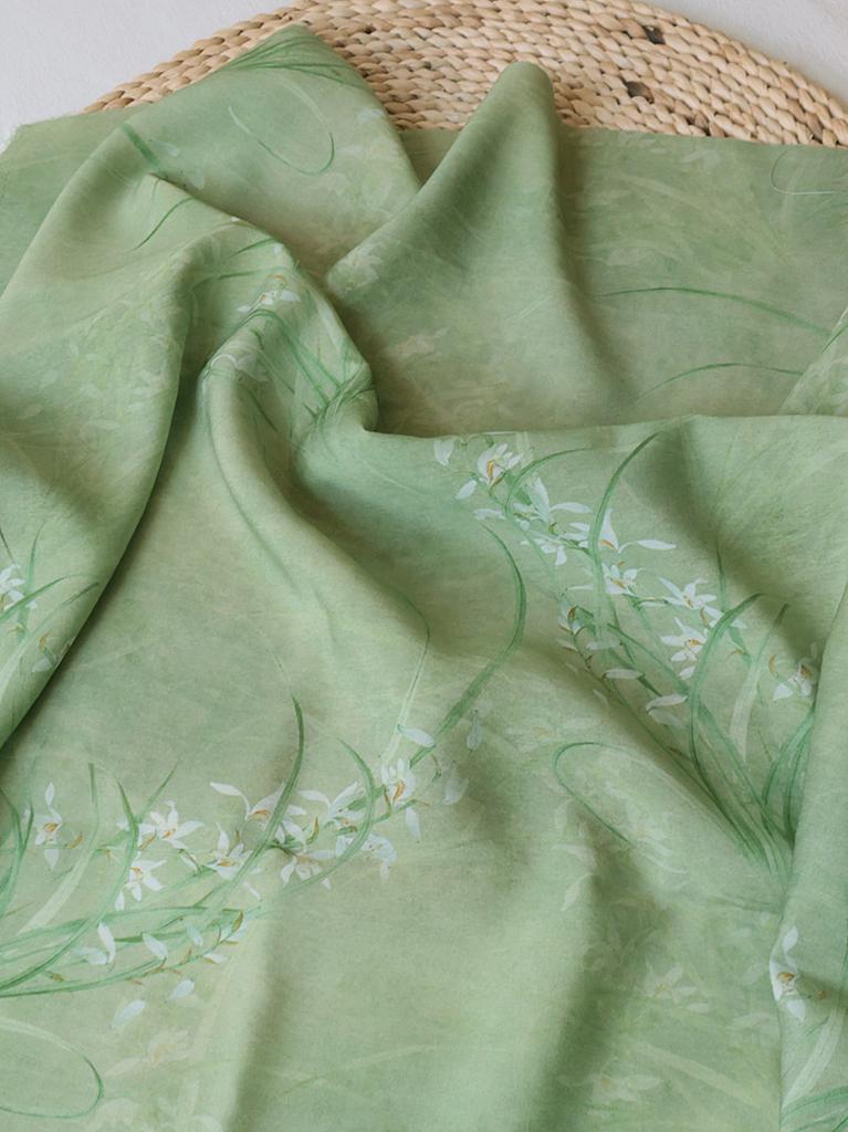 Chinese Style Floral Tencel Linen Fabric Lightweight Printed Cloth for Hanfu Cheongsam Dress Anti Mosquito Pants Garment Mater