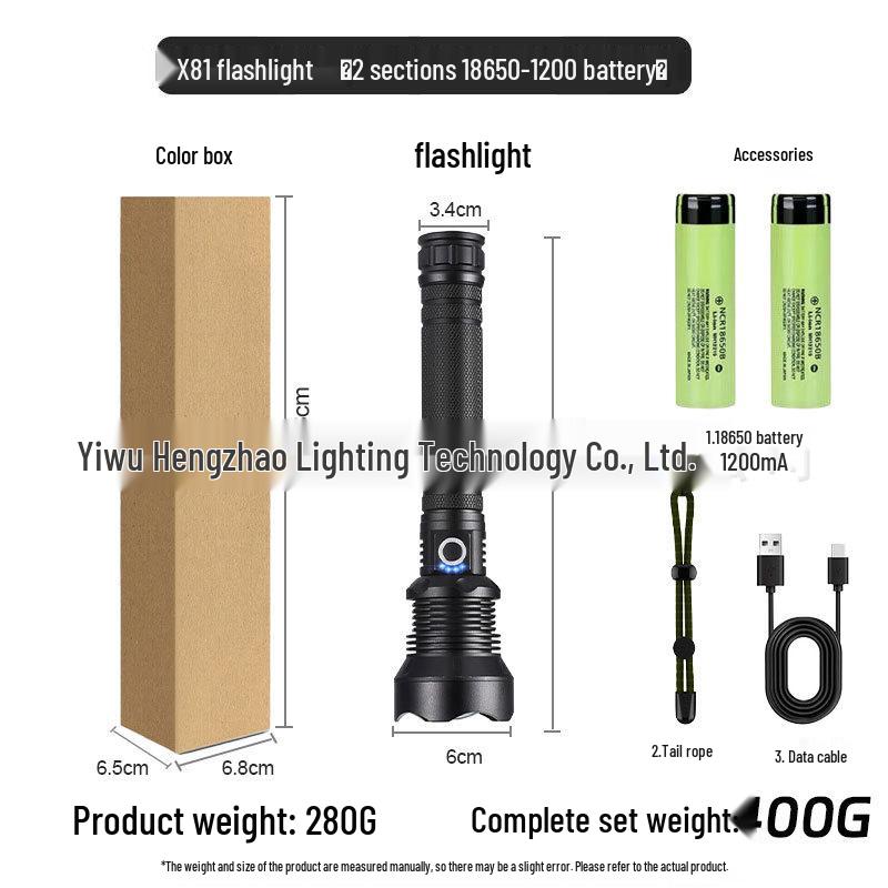 XHP90 Explosion-Proof Rechargeable LED Flashlight: Super Bright, Waterproof, Telescopic Zoom, Aluminum Alloy, Handheld Light for Outdoor Use.