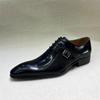 Fashion Luxury Men's Genuine Leather Brogue Oxford Shoes Lace-Up Black/Purple Dress Shoes for Wedding Party Business Formal Occasions