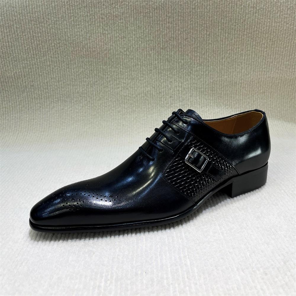 Fashion Luxury Men's Genuine Leather Brogue Oxford Shoes Lace-Up Black/Purple Dress Shoes for Wedding Party Business Formal Occasions