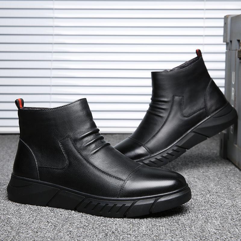 Leather Martin boots Winter men's leather shoes High-top boots Versatile British leather boots Leather velvet thermal cotton shoes men