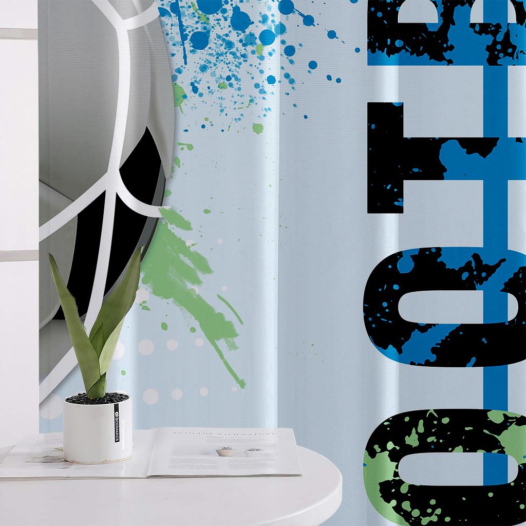 2PCS World Cup Football Printed Curtains, Polyester Fiber Rod Pockets, Colorful Hand-Painted, Room Decoration Curtains