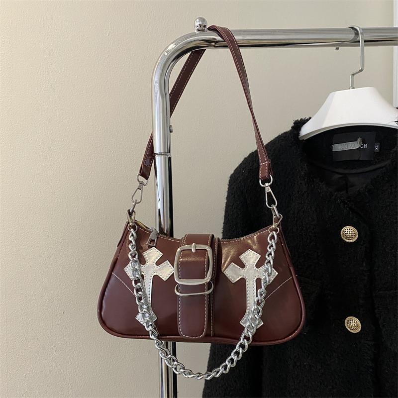 Street Style Pu Small Shoulder Bag With Chain Detail For Daily Use