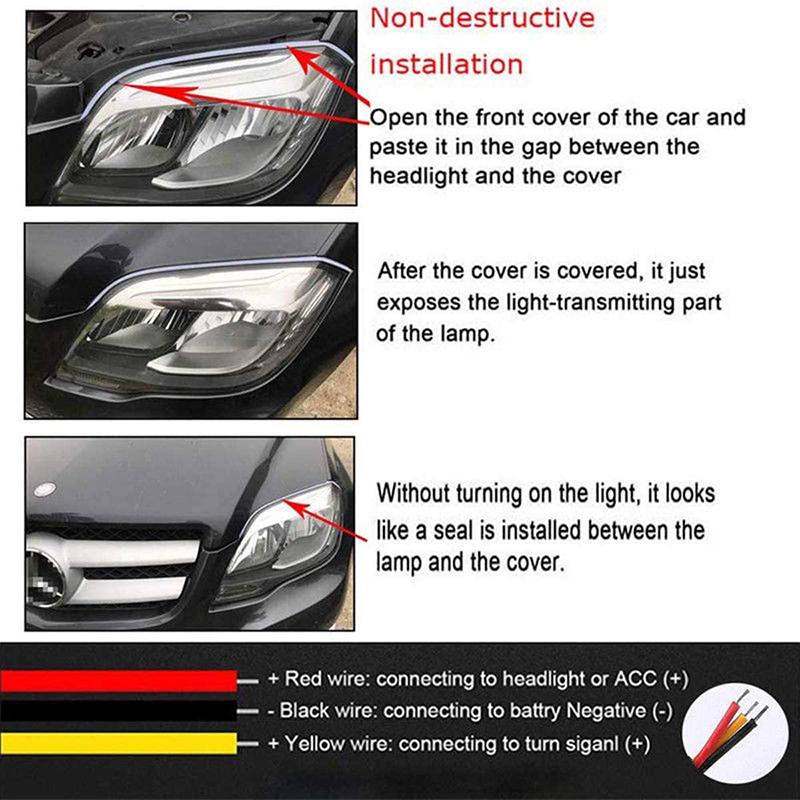 2PCS 12V Car LED Flexible Daytime Running Light Turn Signal Lamp DRL Waterproof Headlight Auto Exterior Decoration Accessories