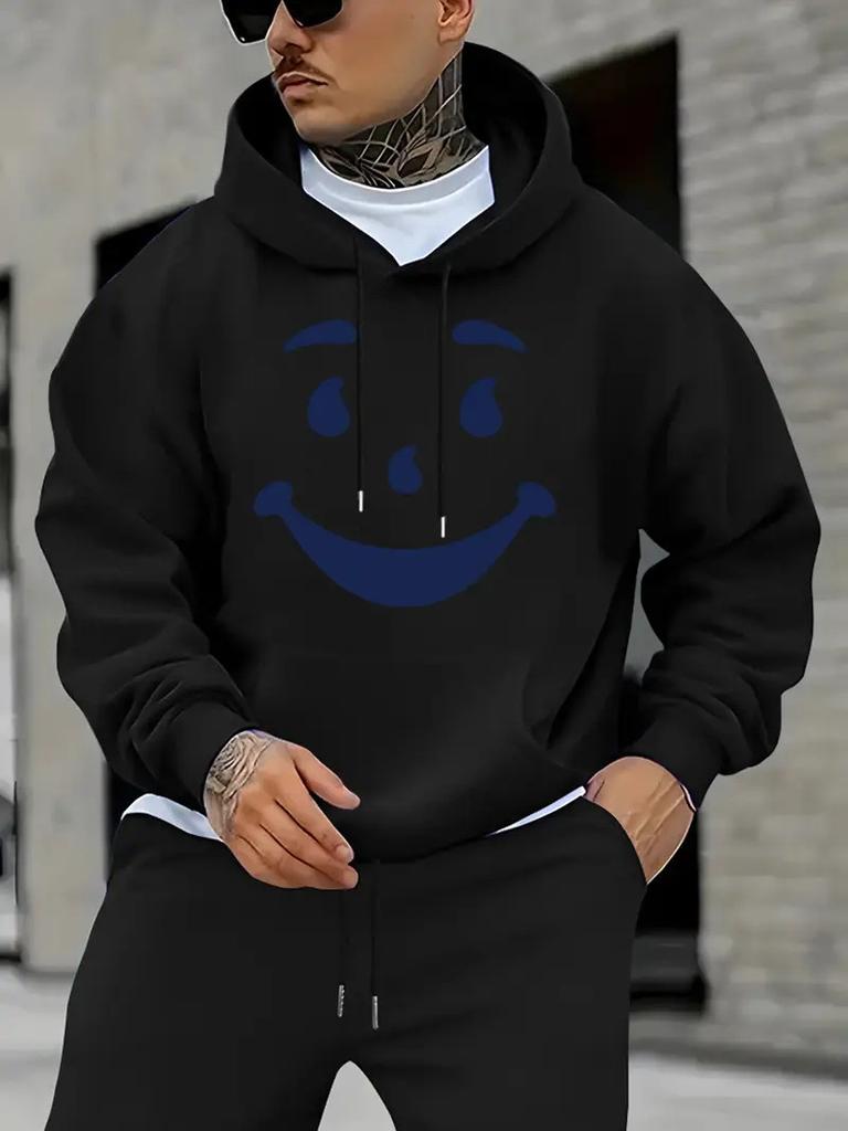 New European, American Autumn and Winter Smiley Face Printed Hoodie Sweater Men's Long-sleeved Sweater