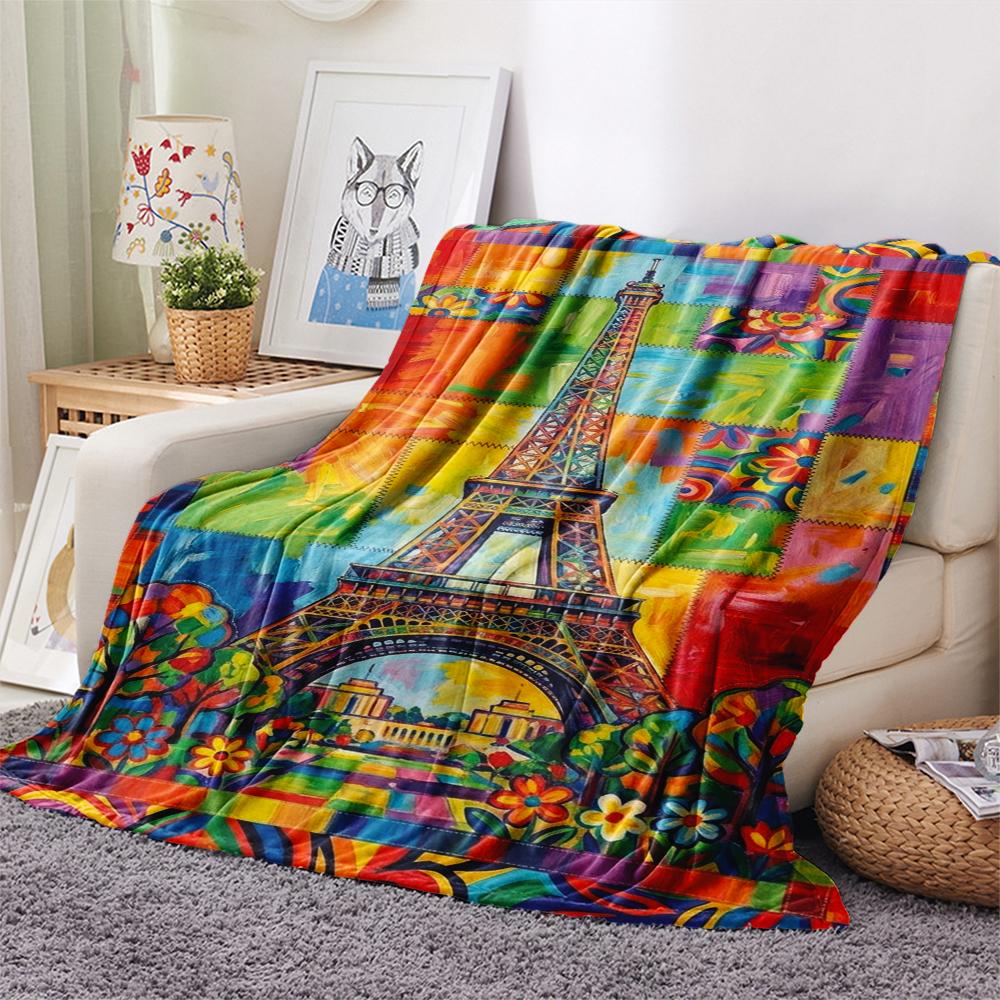 Paris Eiffel Tower Print Flannel Blanket, High quality Comfortable for All Seasons, Home Decor, Warmth and Comfort, Perfect for Christmas Gifts82