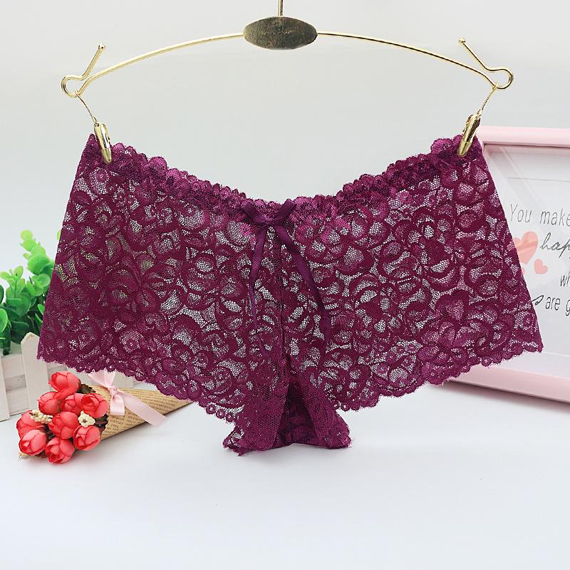 Lace Cutout Bowknot Low Waist Seamless Cotton Panties