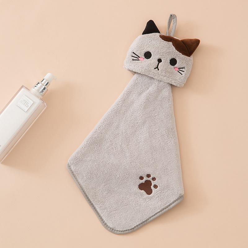 

1PC Cute Cat Kitchen Cleaning Towel Hanging Hand Towels Absorbent Dishcloths Coral Velvet Soft Cleaning Cloth Rag коричневый