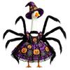 Miniature Desktop Goose Figurine Wearing Halloween Spider Costume with Dress and Hat for Seasonal Decoration or Collectible Display