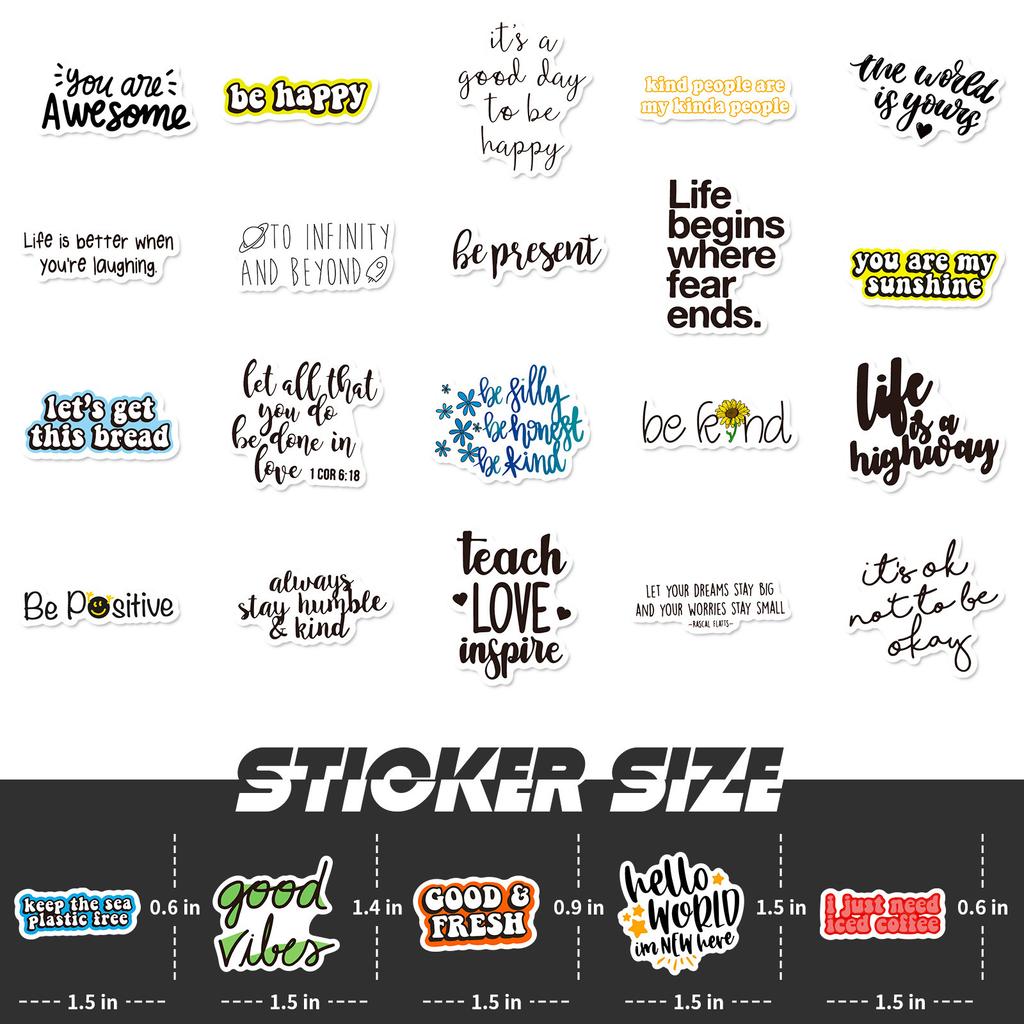 50 Small Size 4cm Motivational Text Stickers Water Cup Helmet Suitcase Water Cup English Alphabet Phrase Stickers