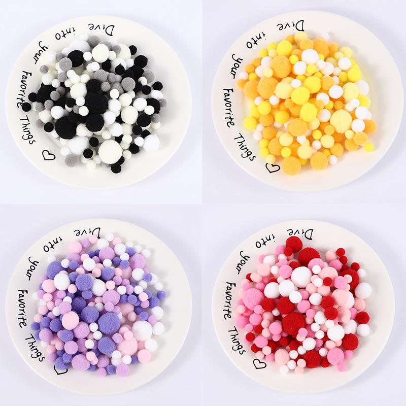 130Pcs Macaron Colorful Gradient Fur Balls 1 To 3Cm Pompones Diy Craft Decoration Wedding Party Toy Hat Scarf Decor Accessories