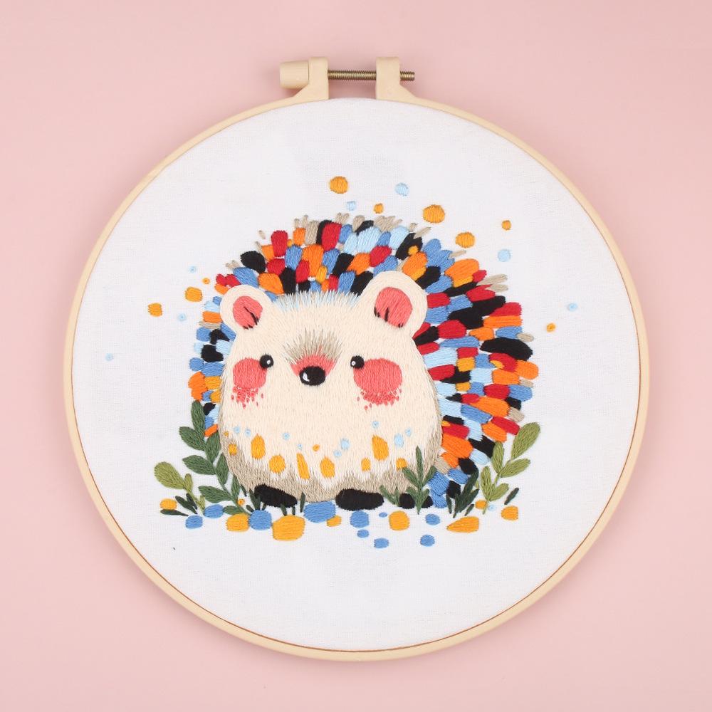 New Diy Handmade Embroidery Material Bag, European Abstract Animal Peacock Hedgehog, Needle And Thread Set