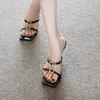 Square head open-toed black high heels women's summer slippers thin heels versatile, not tired feet with sandals