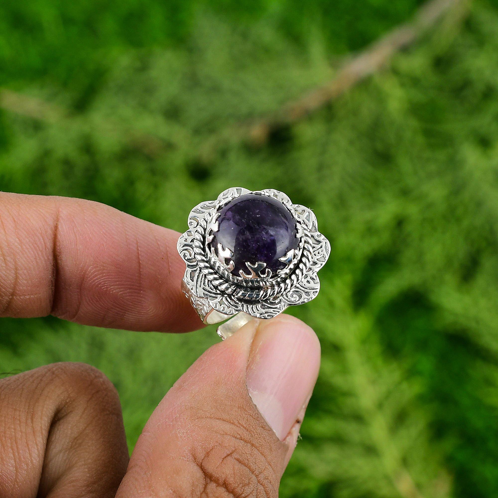 

Натуральный африканский аметист драгоценный камень серебро 925 пробы штабелируемое регулируемое кольцо для девочек Adjustable