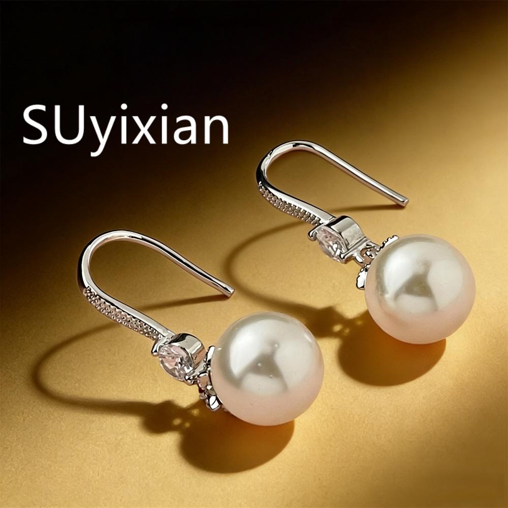 925 Sterling Silver Simple Fashion 10mm Petal Pearl Earrings Round Bead Ear Hooks Birthday Party Anniversary Gift