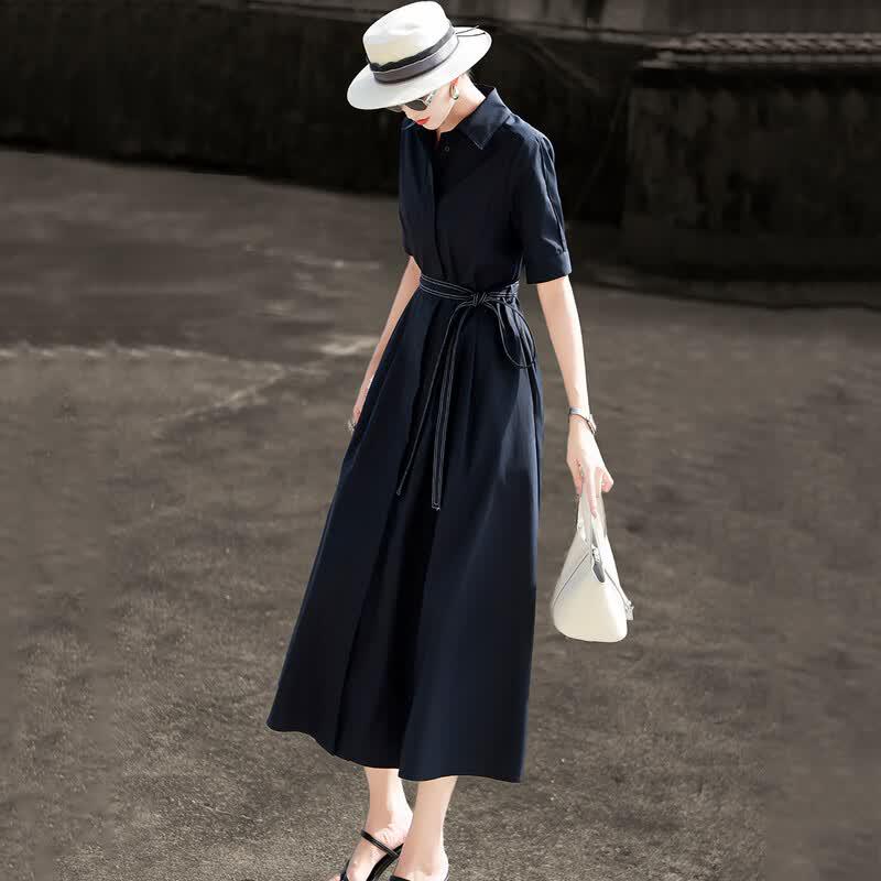 Lancer 2026 Summer Elegant Tencel Shirt Dress with Belt